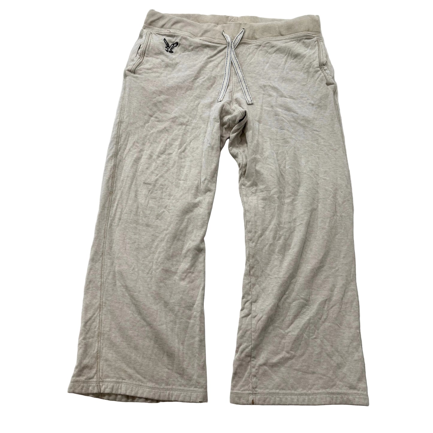 American Eagle Outfitters Women's Beige Cotton Wide Leg Sweatpants Logo Size M