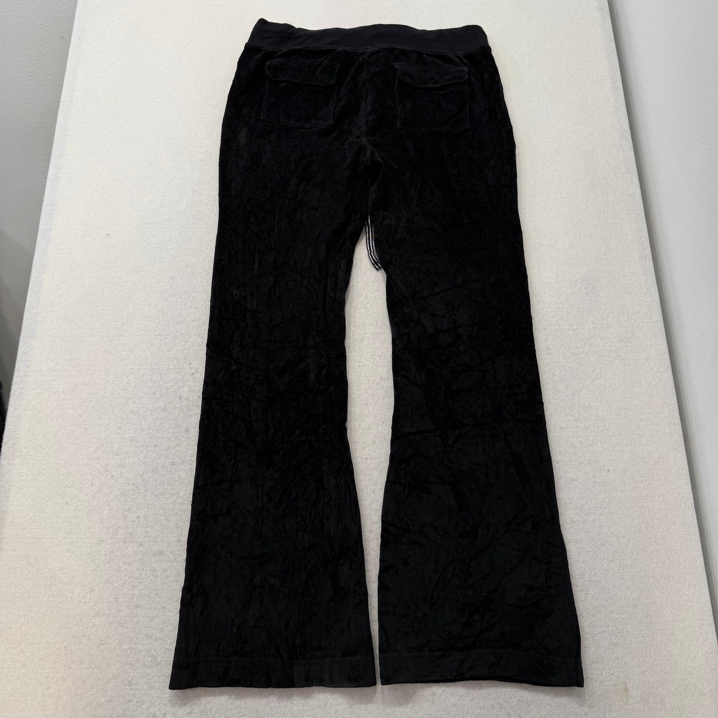 Fila Women's Black Velour Yoga Flared Track Pant Low Rise Athleisure Logo Size M