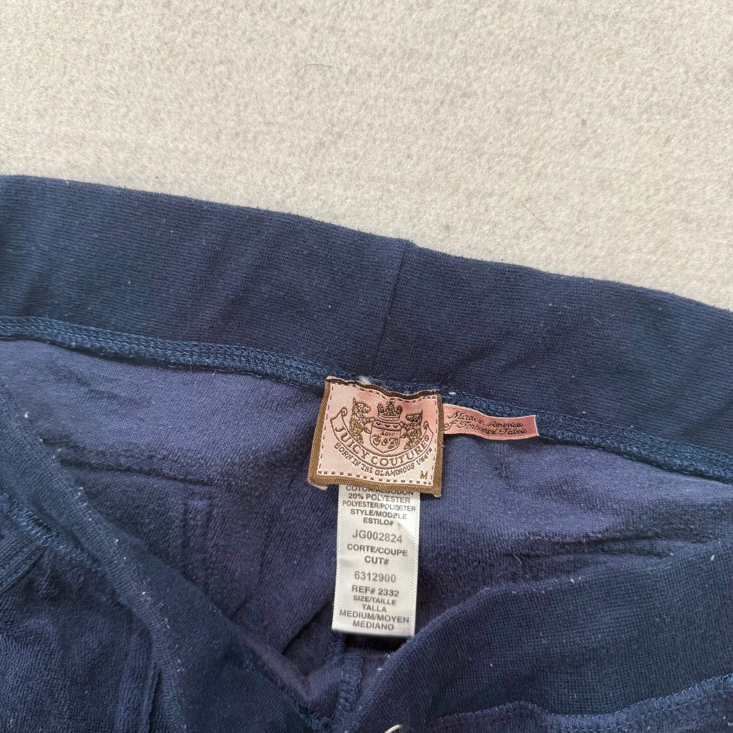 Juicy Couture Women's Navy Velour Flared Track Pant Back Flap Pockets Size M