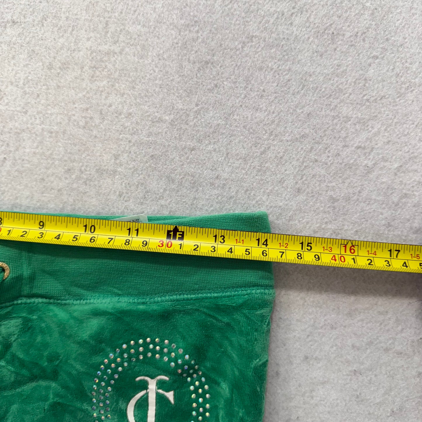 Juicy Couture Womens Kelly Green Velour Flare Track Pant Rhinestone Logo Size XS