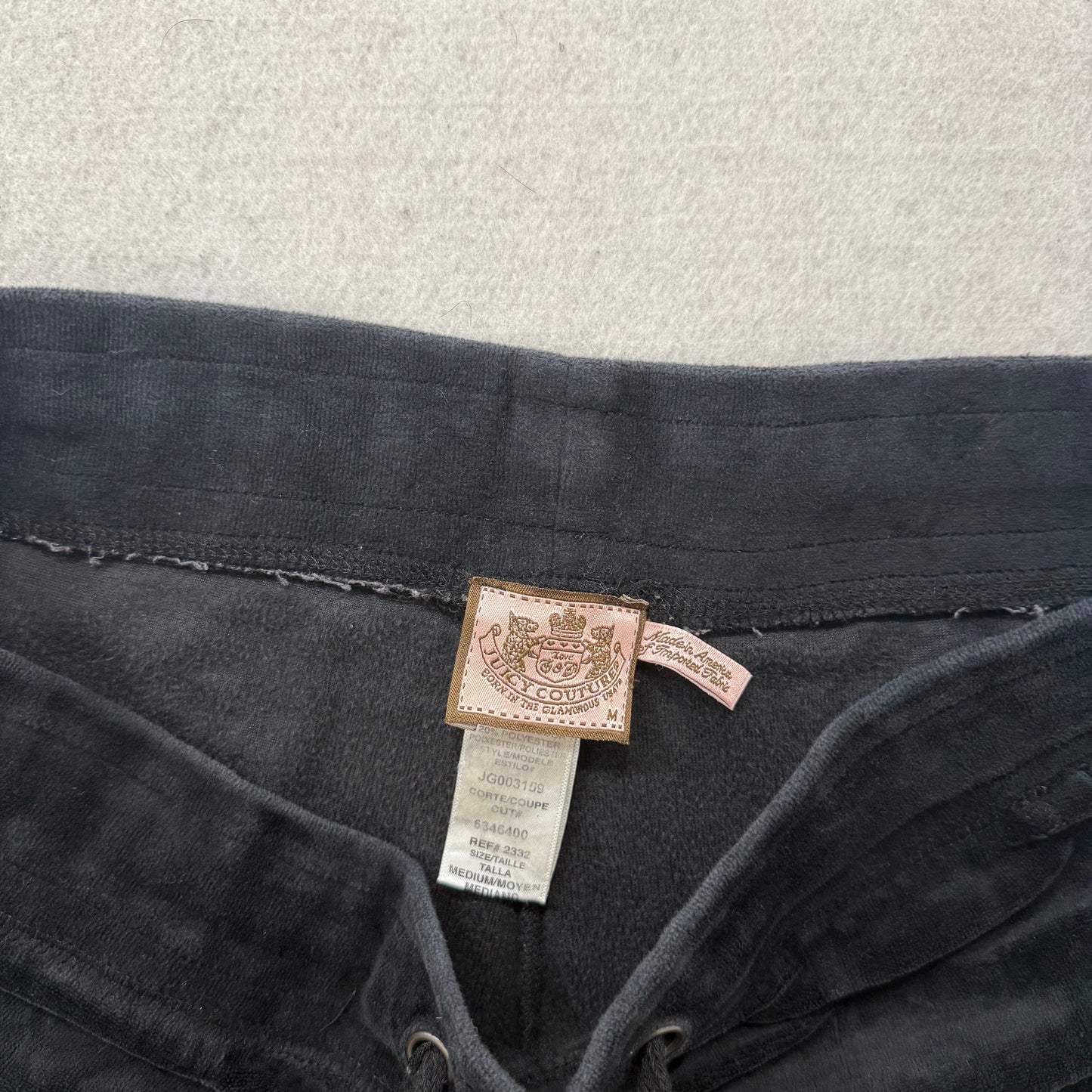Juicy Couture Women's Jet Black Velour Flared Track Pant Front Pockets Size M