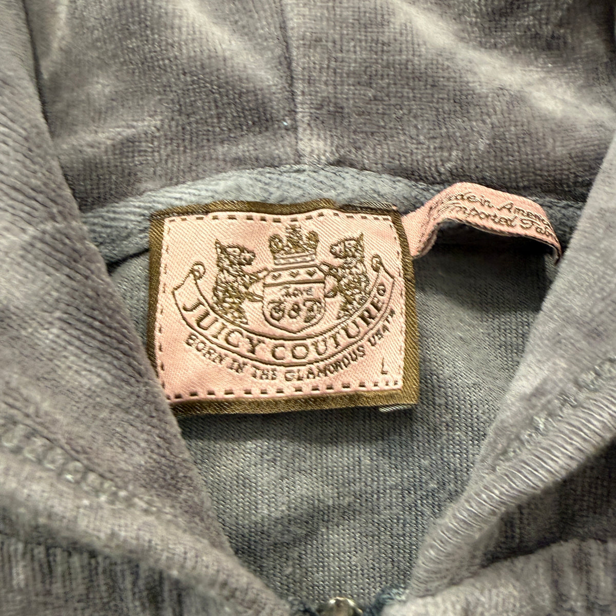 Vintage Juicy Couture Queen Of Couture Women's Grey Velour Zip-Up Hoodie Size L