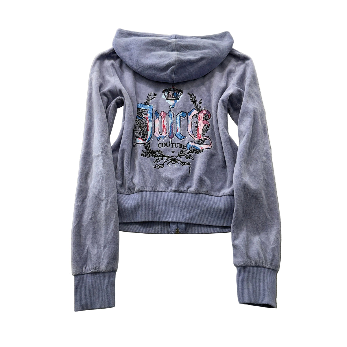 Vintage Juicy Couture Women's Lavender Zip-Up Hoodie Back Graphic Logo Size S
