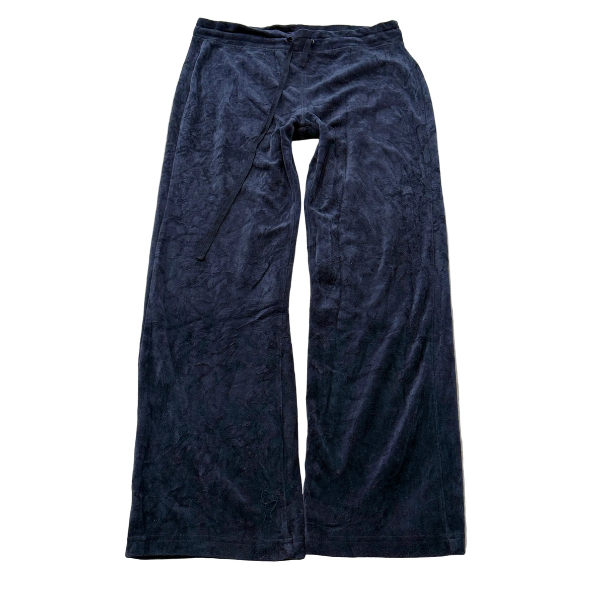Vintage Juicy Couture Women Navy Blue Velour Flared Track Pant Drawstring Size L