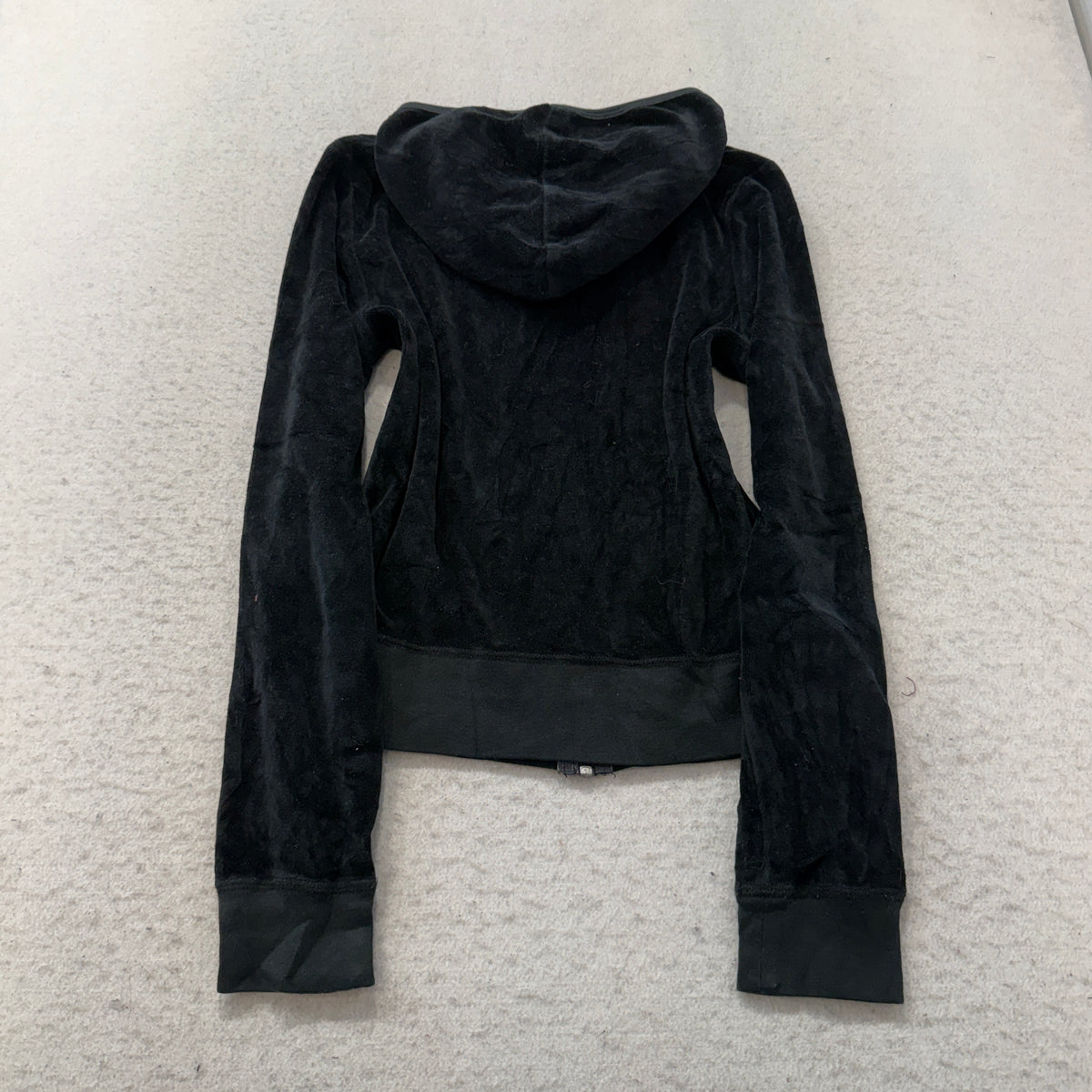 Vintage Juicy Couture Women's Black Zip-Up Hoodie Pockets Classic Y2K Size S