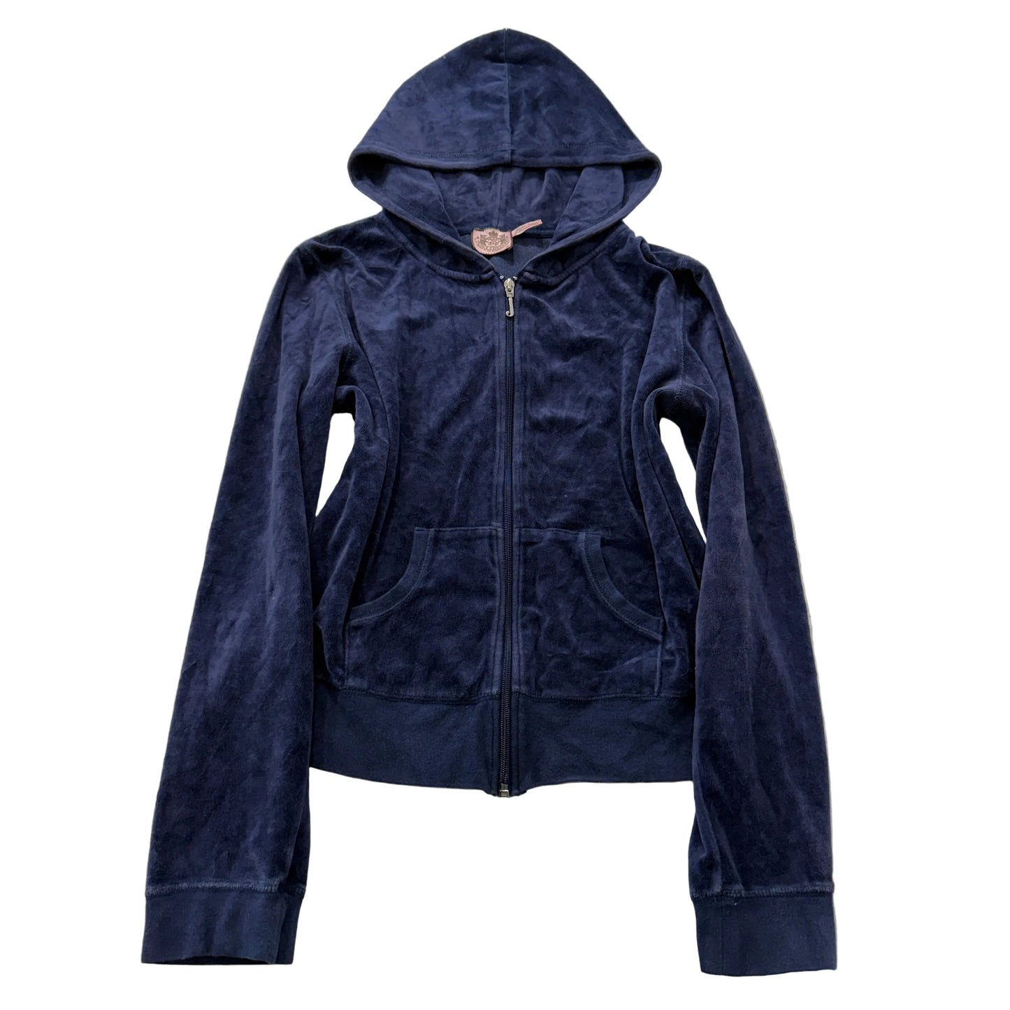 Juicy Couture Women's Navy Velour Zip-Up Hoodie Loungewear Pockets Y2K Size XL