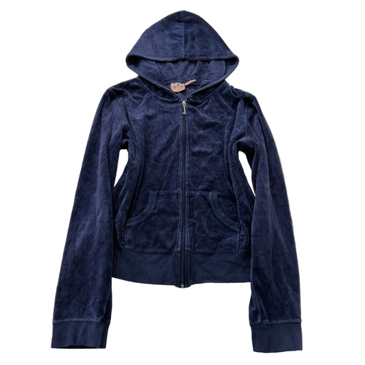 Juicy Couture Women's Navy Velour Zip-Up Hoodie Loungewear Pockets Y2K Size XL