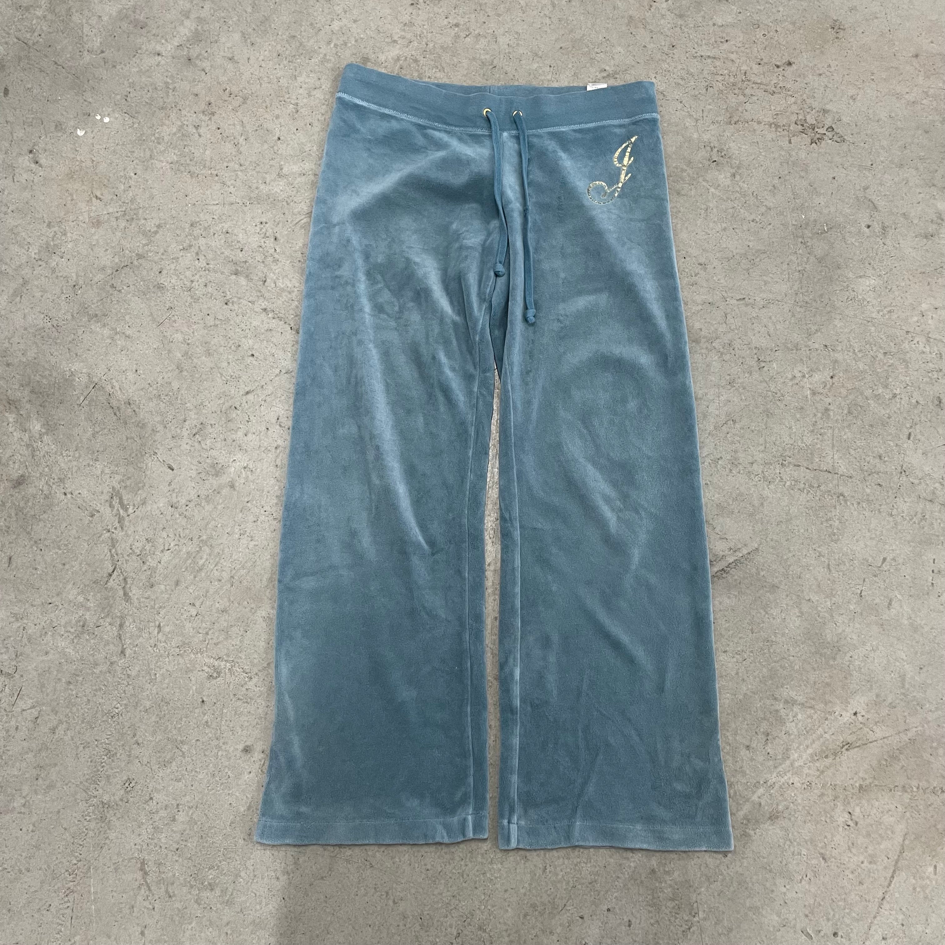 Vintage Juicy couture front design blue velour flared pants size S