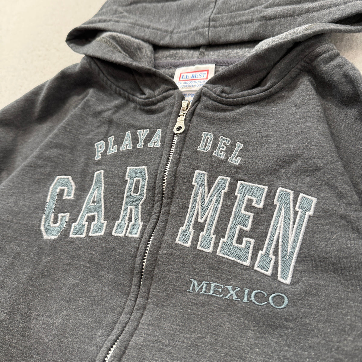 Vintage Le Best Playa Del Carmen, Mexico Men's Grey Full Zip Hoodie Size XL