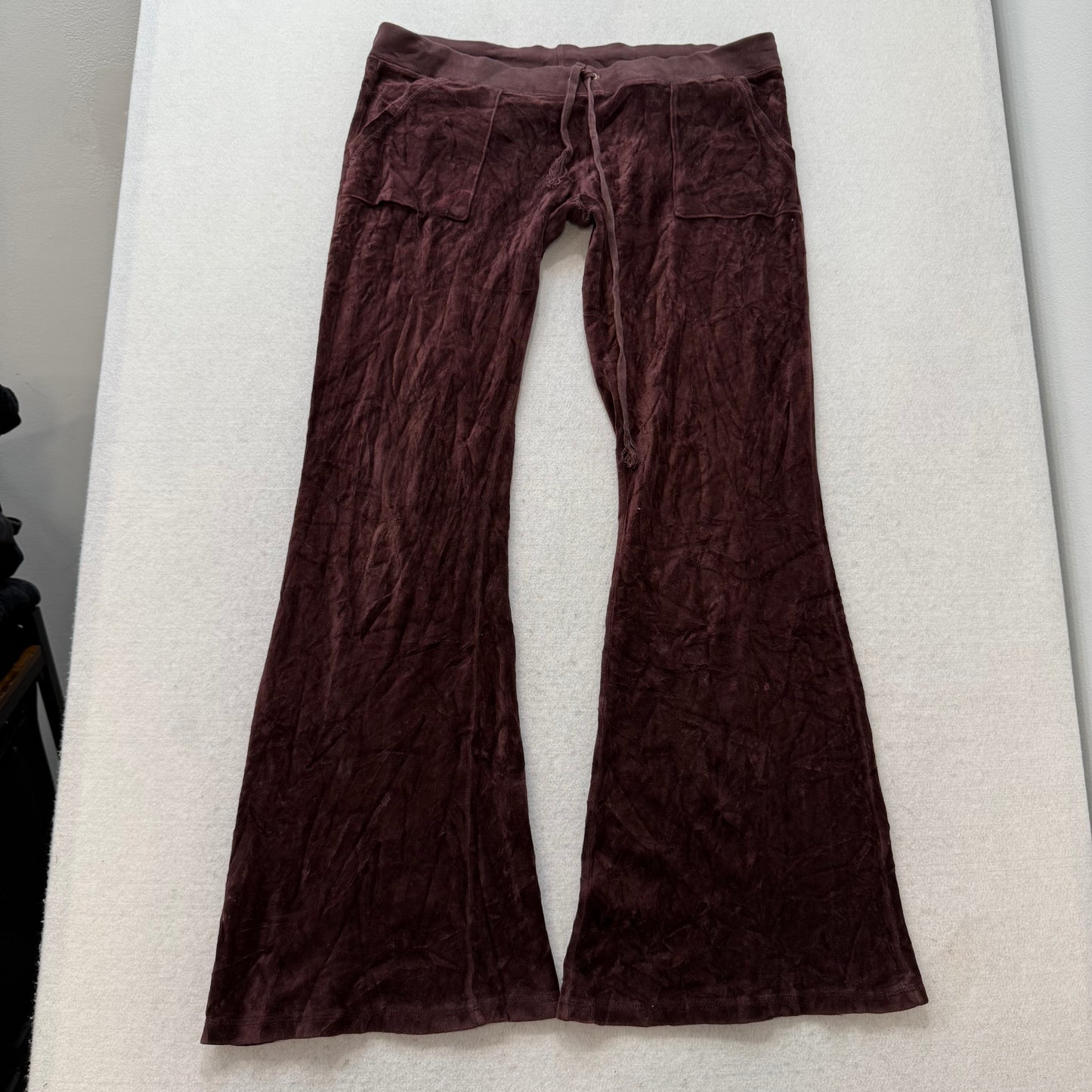 Juicy Couture Women's Brown Velour Flared Track Pants Back Flap Pockets Size M