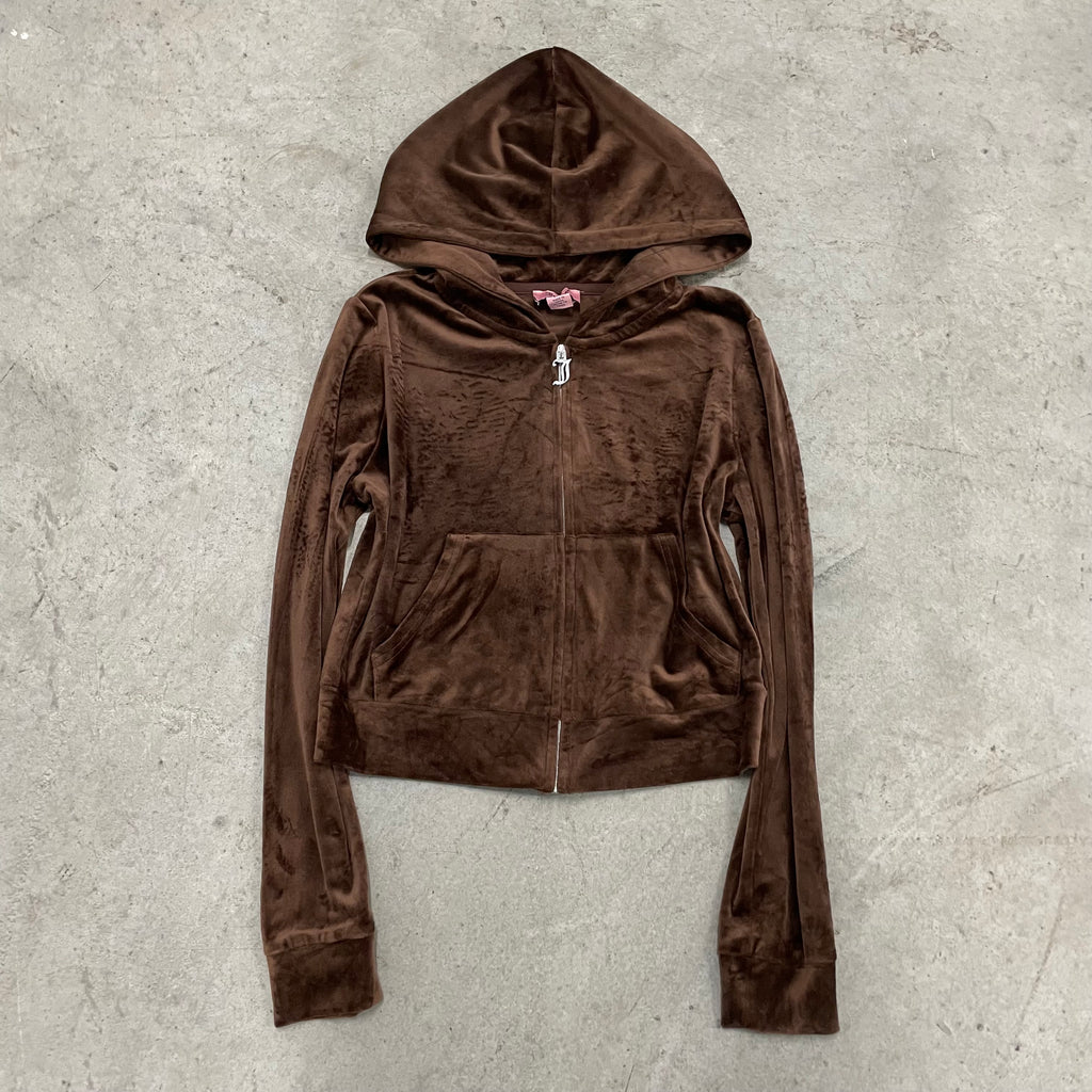 Juicy X Aeropostale rhinestone brown velour zip up hoodie size M