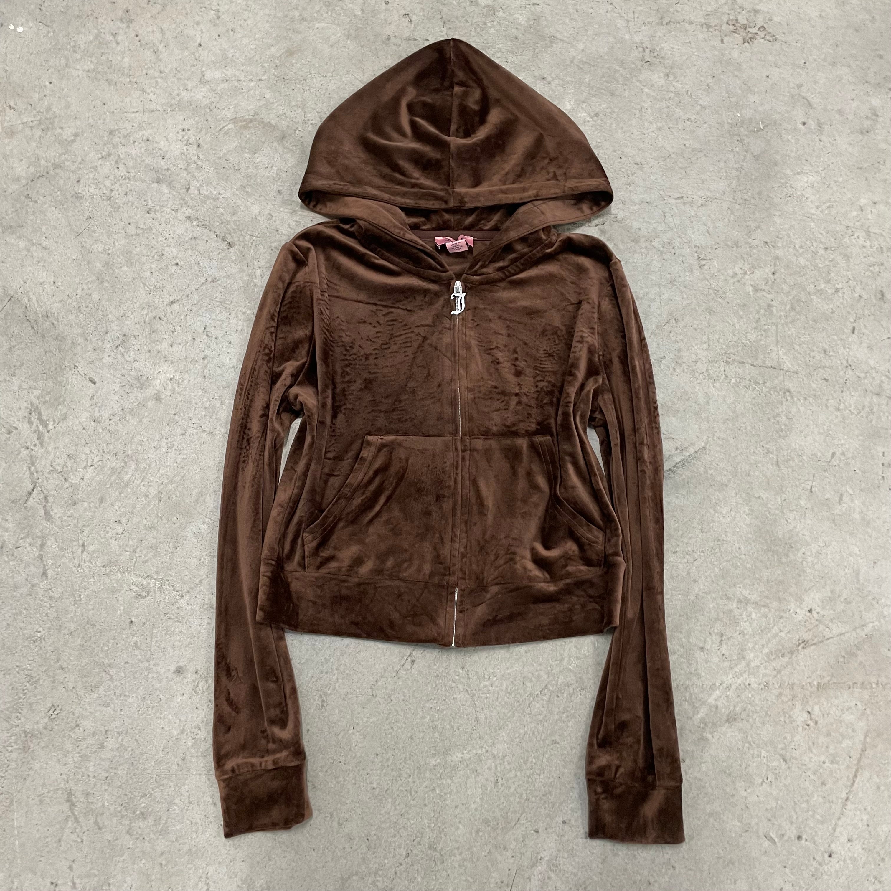 Juicy X Aeropostale rhinestone brown velour zip up hoodie size M