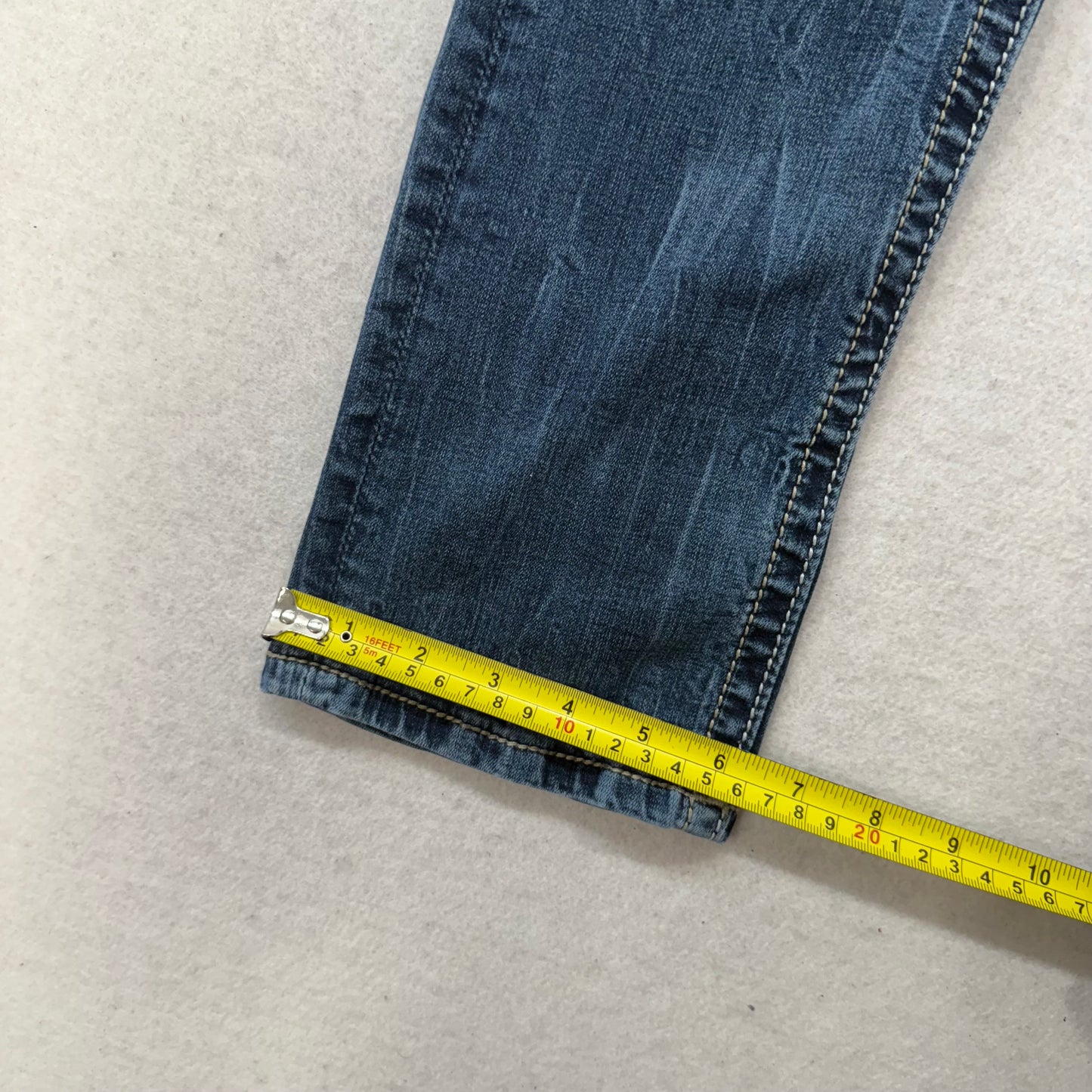 Miss Me Women Blue Denim Straight Leg Jean Embellished Rhinestone Pocket Size 30