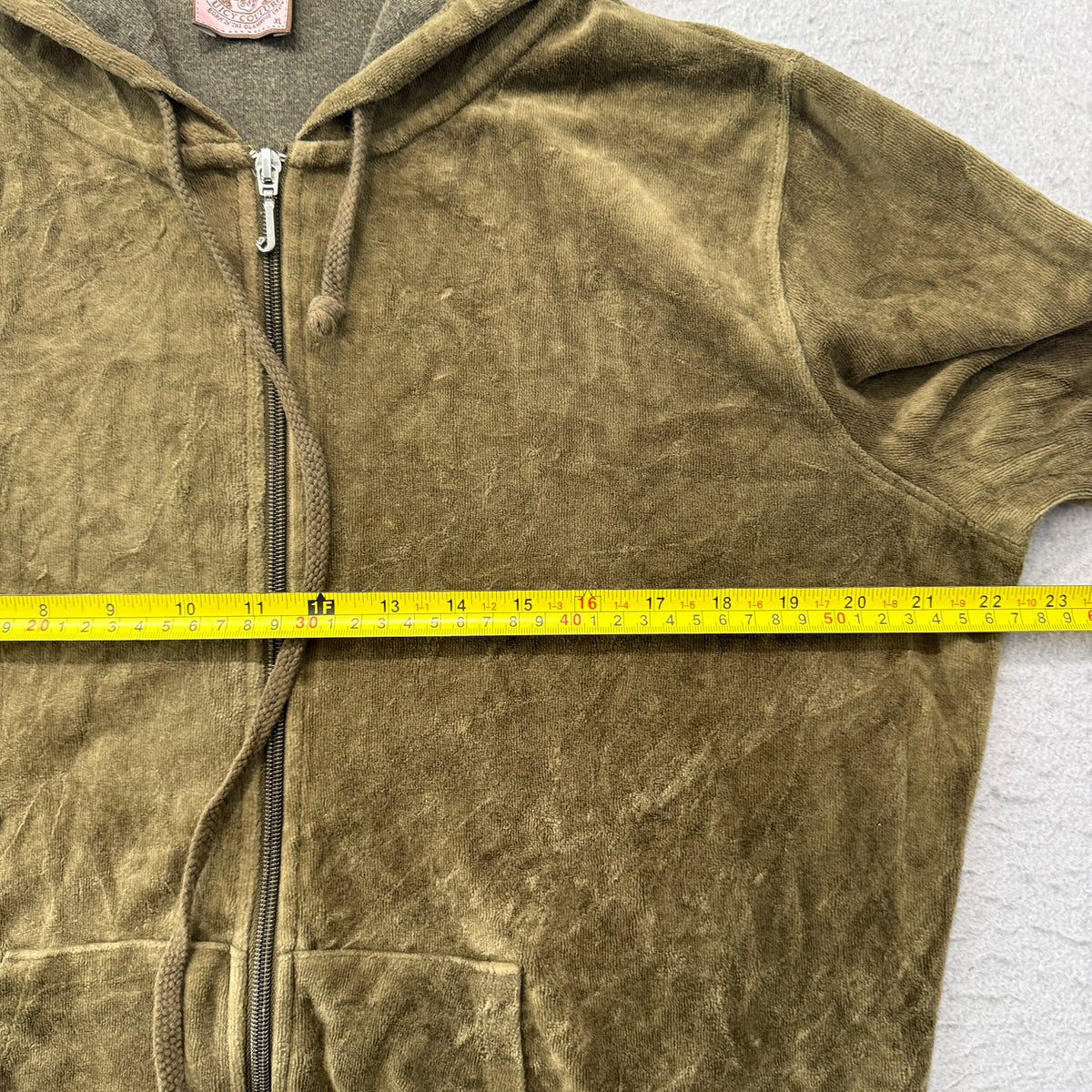 Juicy Couture Women's Olive Green Velour Zip-Up Hoodie Drawstring Y2K Size XL