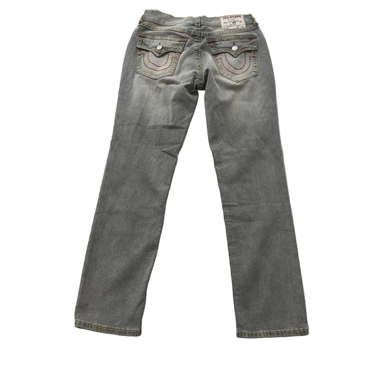 True Religion Geno Men's Gray Denim Slim Fit Jeans Snap Flap Back Pocket Size 30