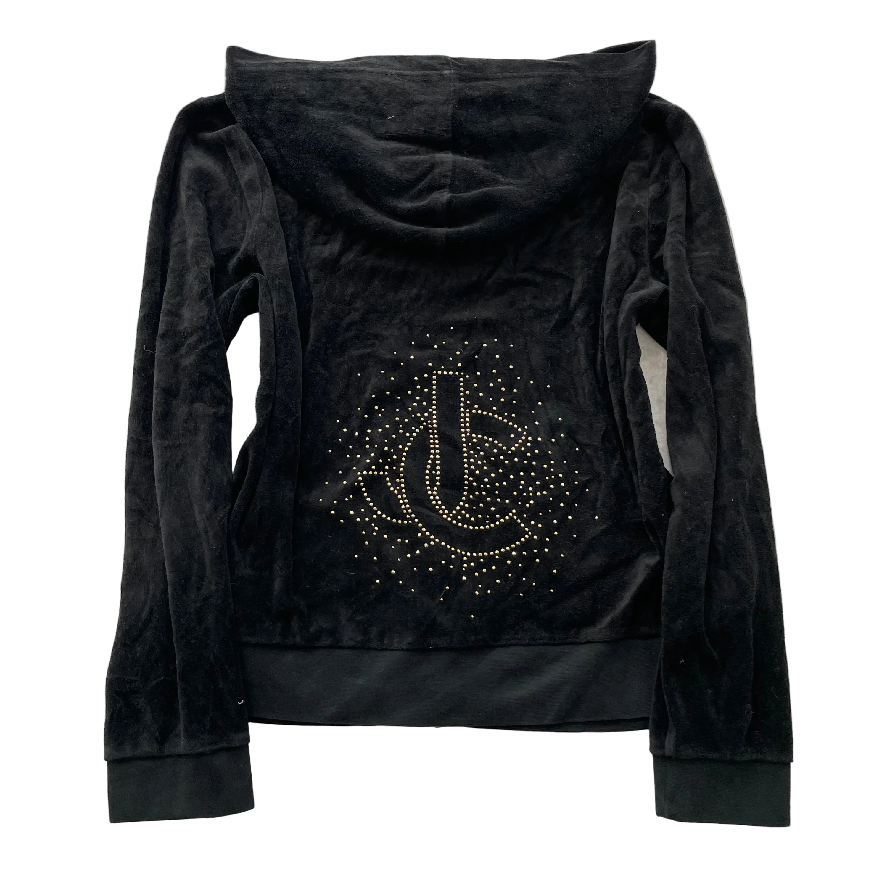 Juicy Couture Women's Black Velour Zip-Up Hoodie Rhinestone 