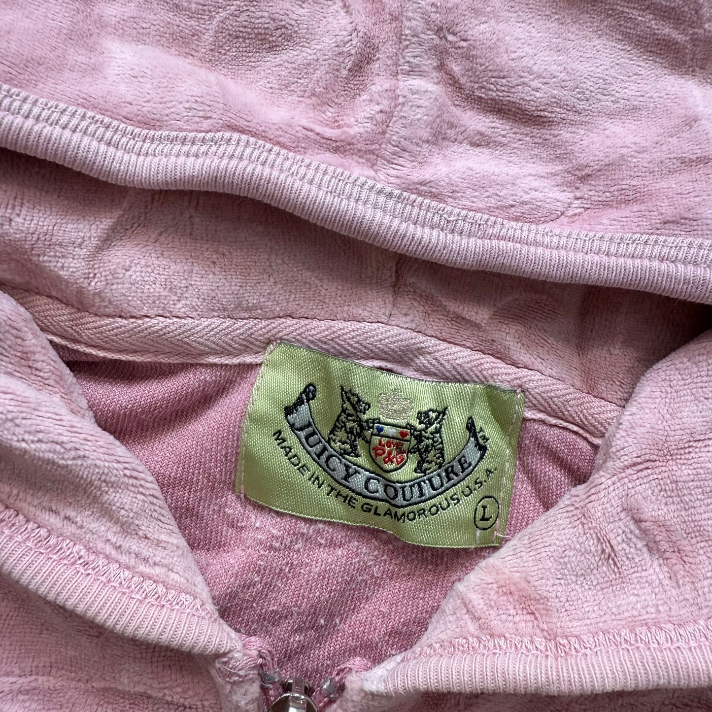 Juicy Couture Dusty Rose Velour Tracksuit Set Zip Up Hoodie & Flared Pant Size L