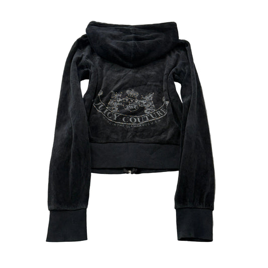 Vintage Juicy Couture Scottie Dogs Women's Black Velour Zip-Up Hoodie Y2K Size S
