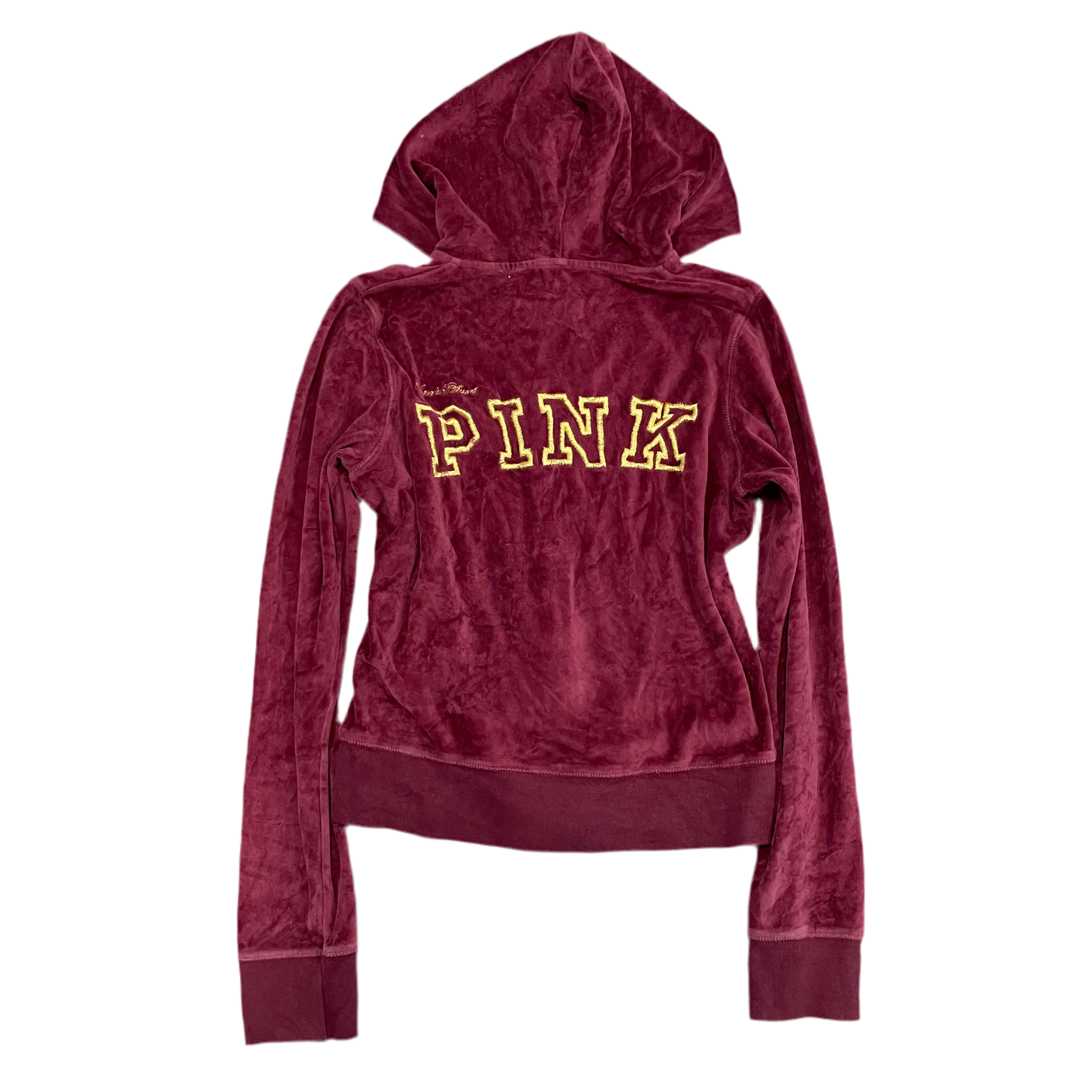 Vintage Victoria’s Secret PINK Burgundy Velour Hoodie with Embroidered Back Logo Size S