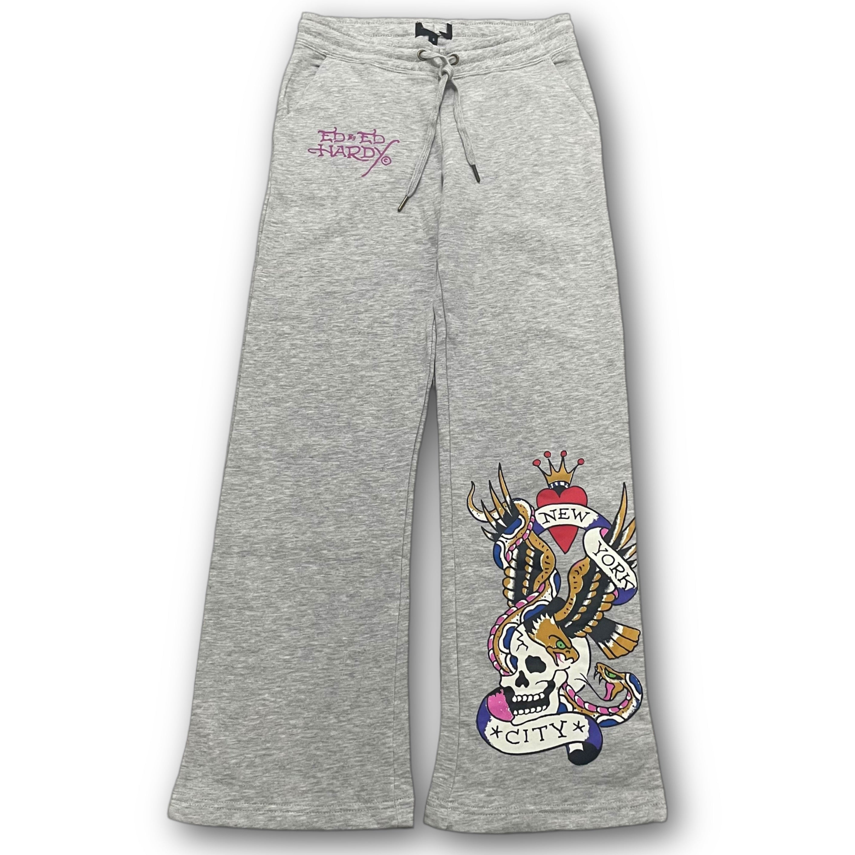 ED HARDY “NYC Skull” GREY FLARED PANTS