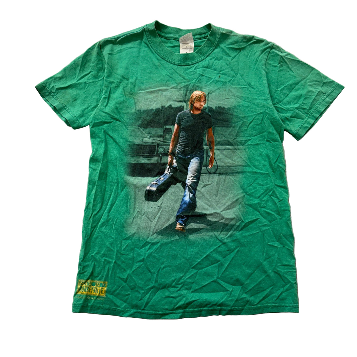 Gildan Graphic T-Shirt Men's Green Country Music Guitar Print Short Sleeve Size S photo 1