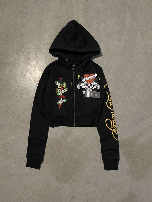 ED HARDY “LKS SKULL” BLACK ZIP UP HOODIE