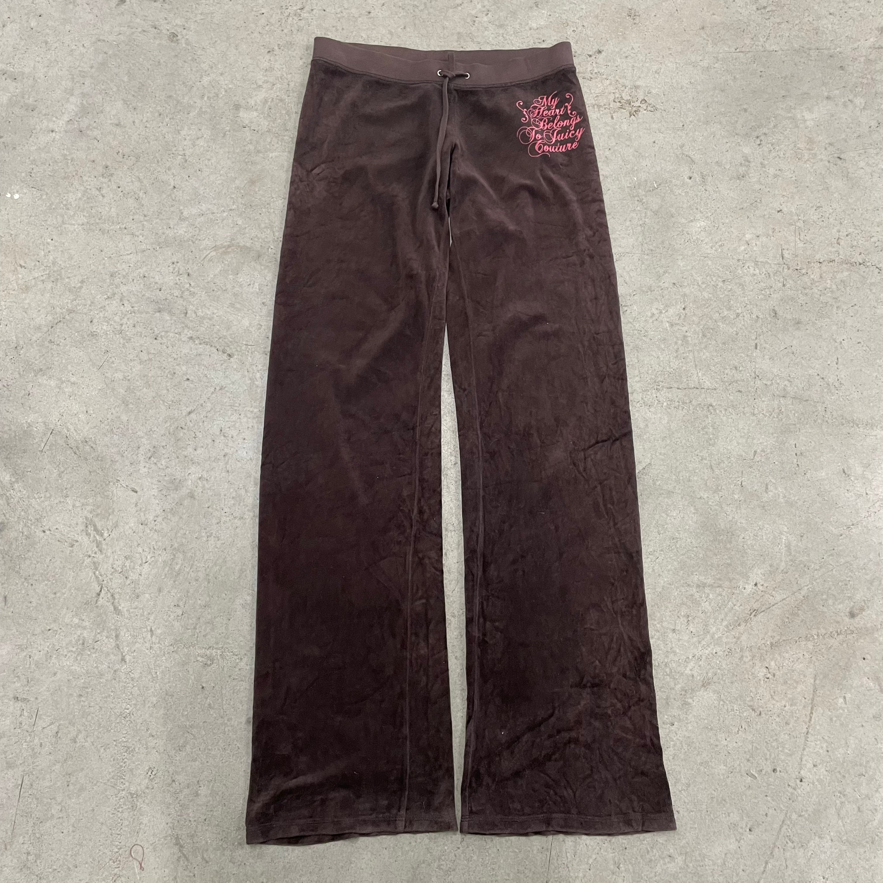 Vintage Juicy Couture “My Heart Belongs To Juicy Couture” Black Velour Flare Pants Size S