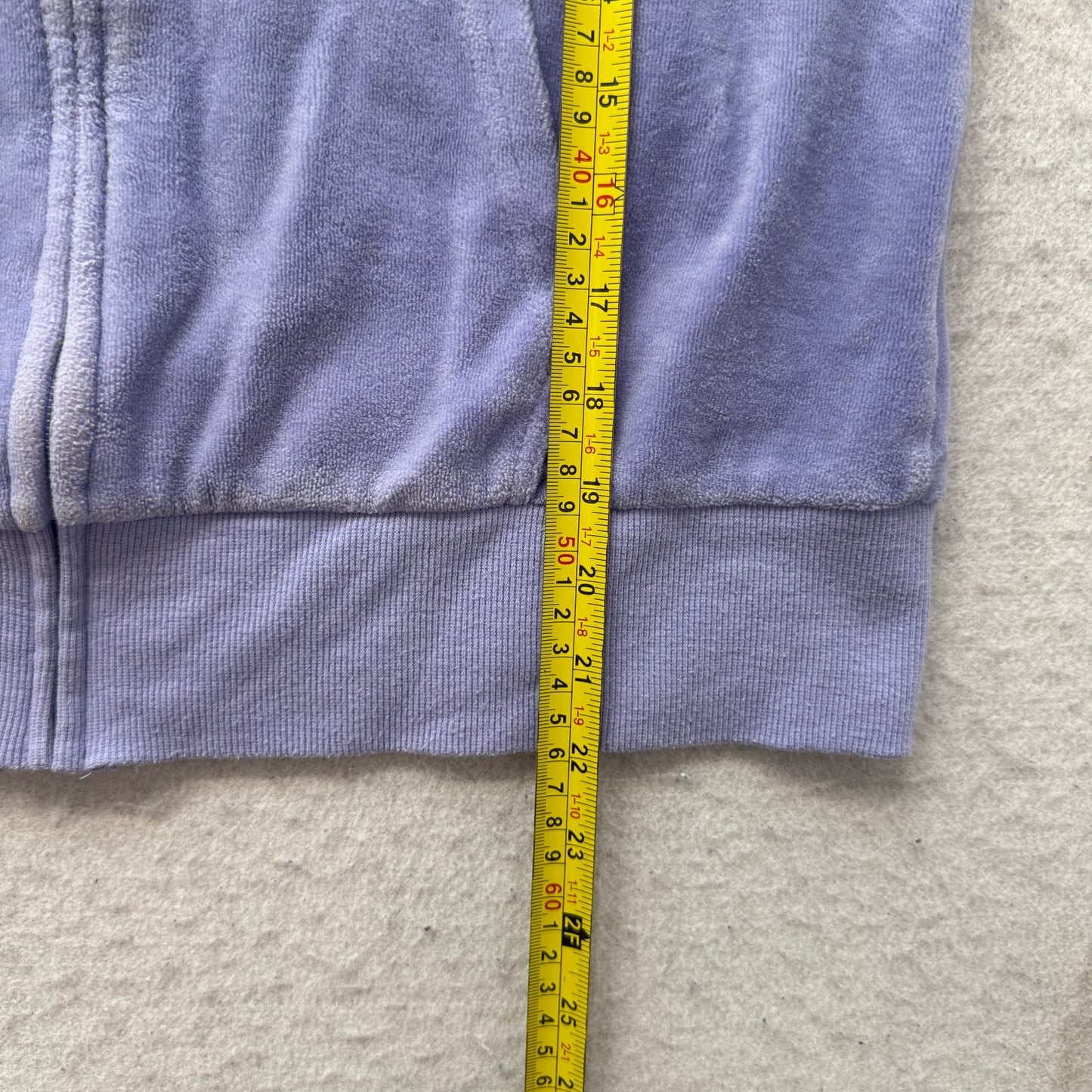 Vintage Juicy Couture Womens Light Purple Velour Zip-Up Hoodie Drawstring Size L