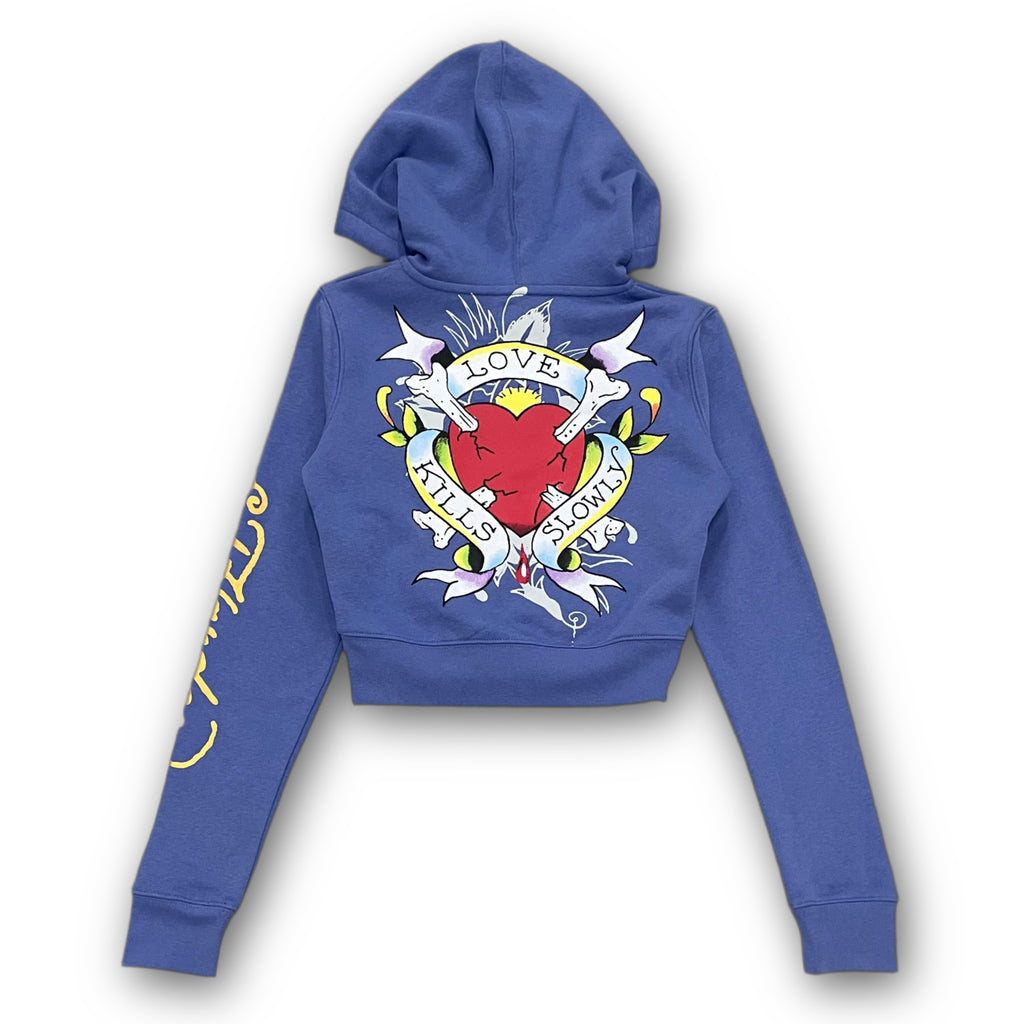 ED HARDY “Free Bird” BLUE CROPPED ZIP UP HOODIE
