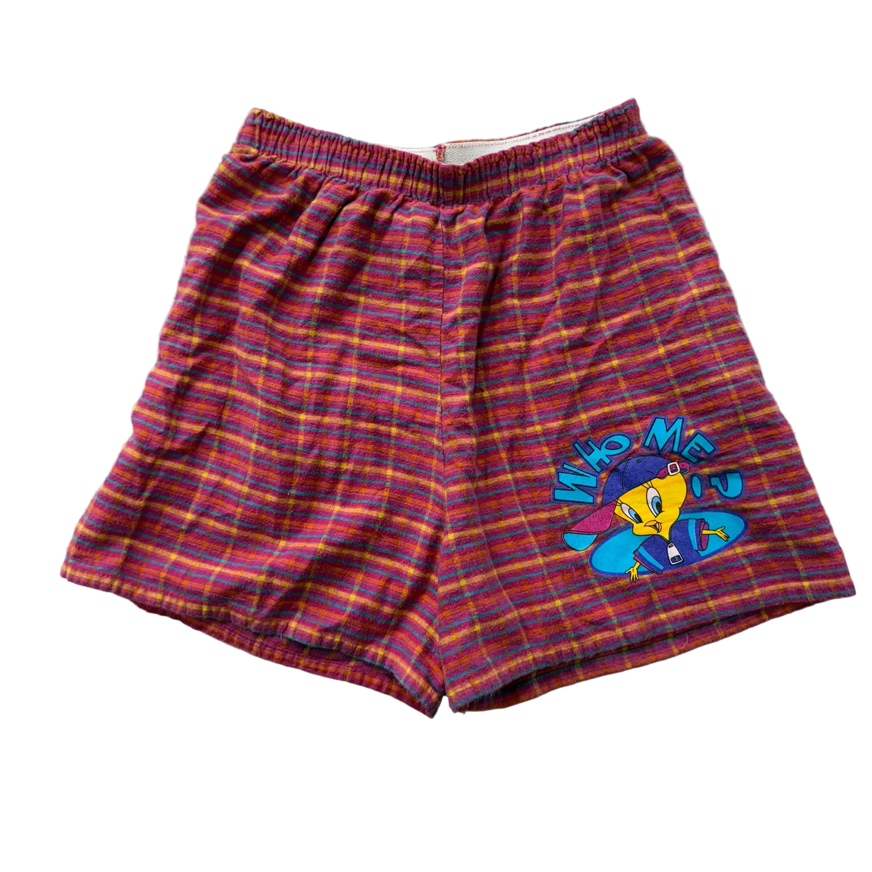 Vintage Looney Tunes Tweety Bird Men Red Plaid Cartoon-Themed Boxer Short Size L