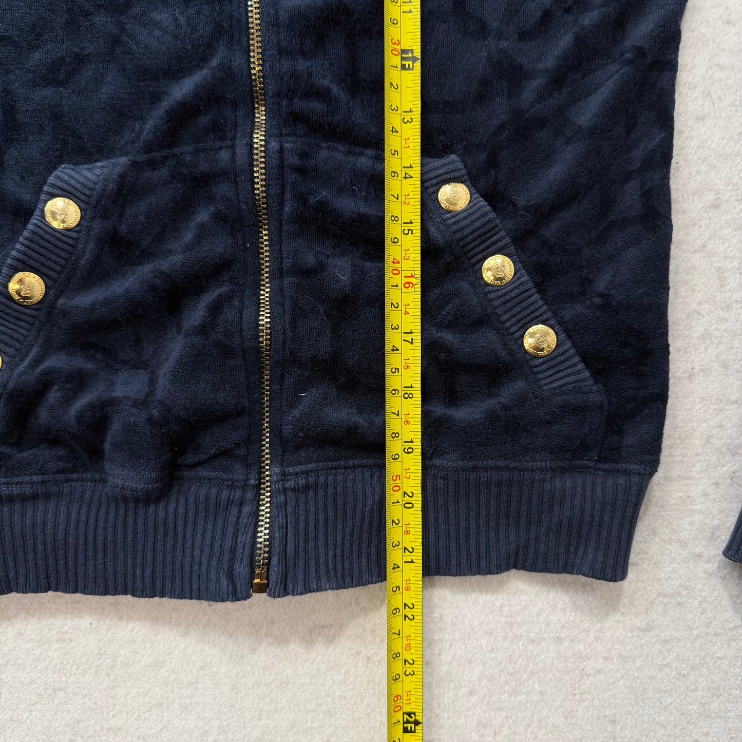 Vintage Juicy Couture Women Navy Terrycloth Butterfly Print Zip-Up Hoodie Size S