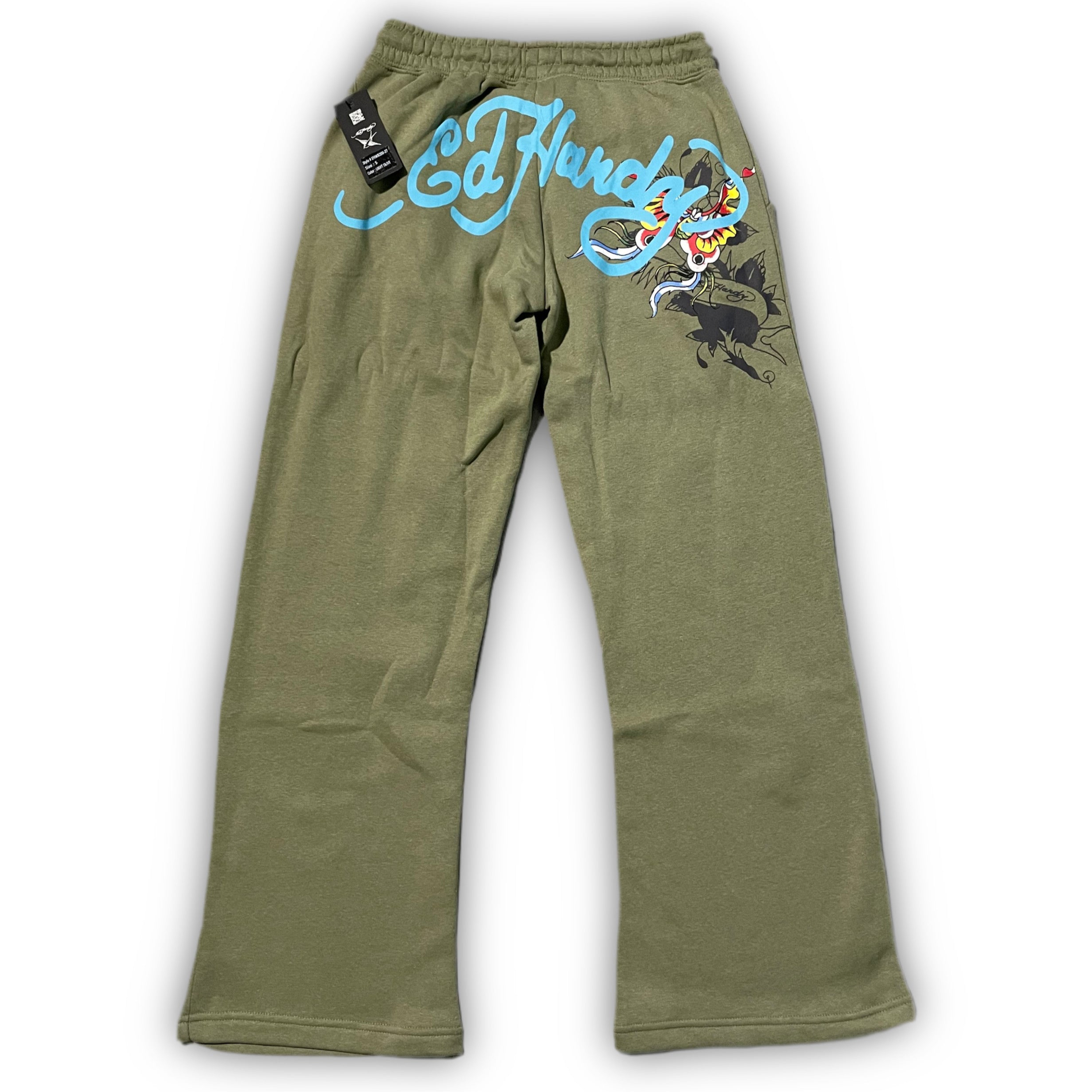 ED HARDY SAGE WIDE LEG BUTTERFLY SWEATPANTS