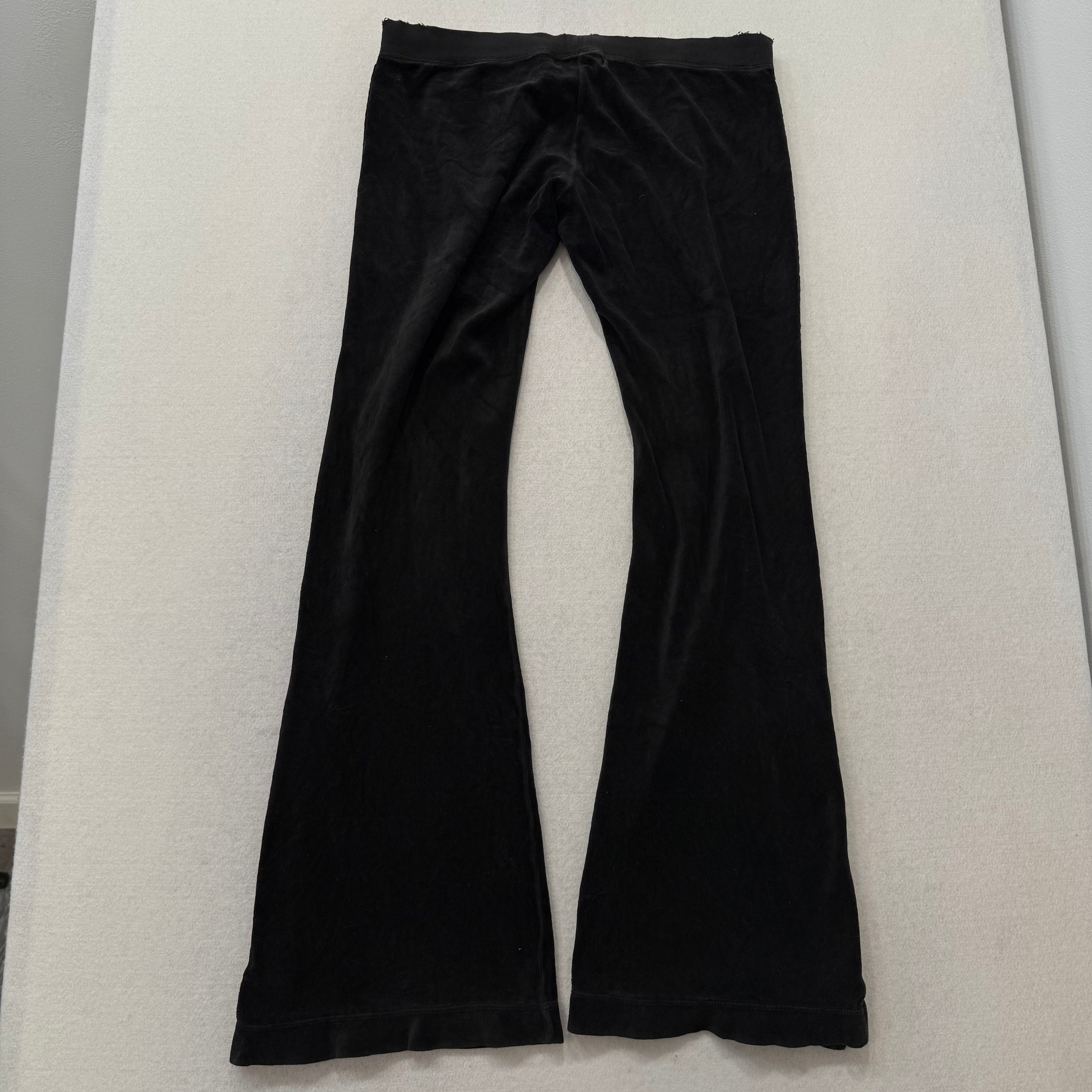 Vintage Juicy Couture 2003 Black Drawstring Zipper Flare Velour Track Pants Size S