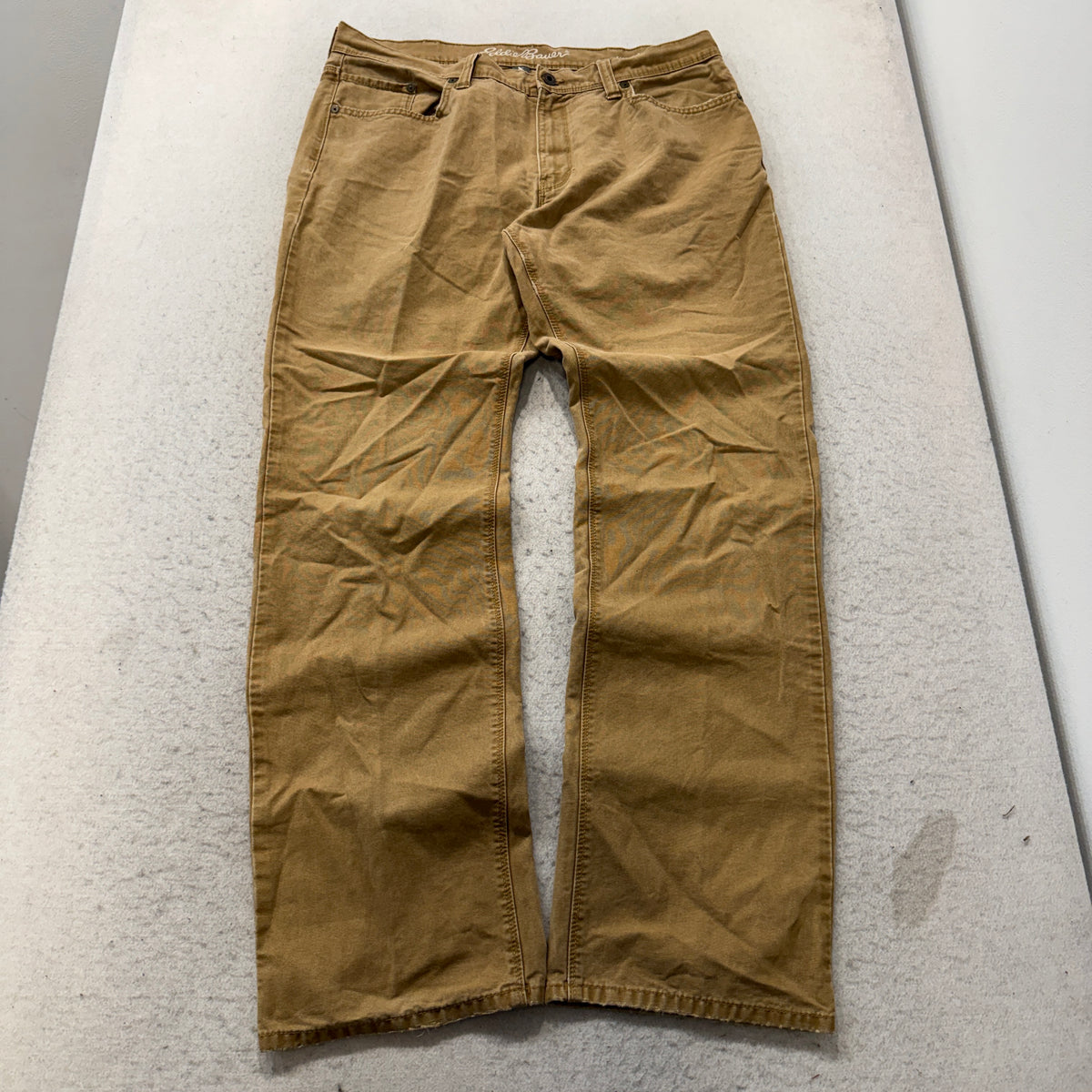 Eddie Bauer Straight Fit Canvas Pants Men's Tan Brown Cotton Five Pocket Size 36x34 photo 1
