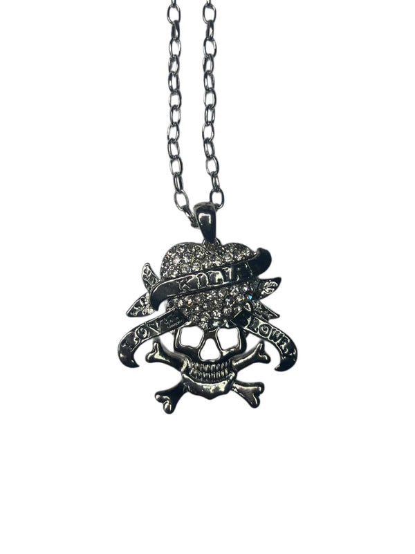 Ed Hardy “Love Kills Slowly” Silver Stainless Steel Rhinestone Necklace – main photo