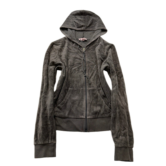 Juicy Couture Women's Charcoal Gray Velour Zip-Up Hoodie Loungewear Y2K Size M
