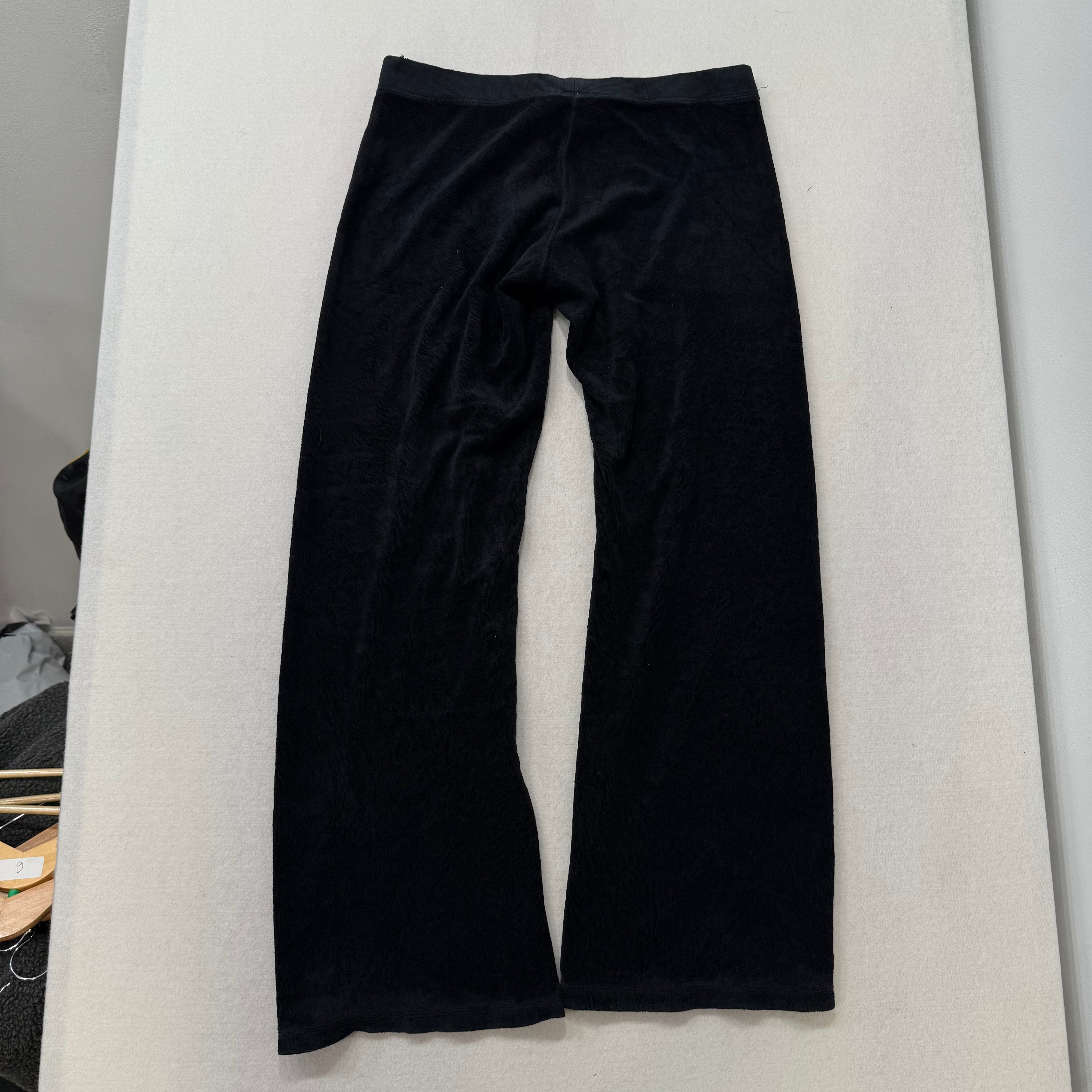 2003 Vintage Juicy Couture black flare terry cloth pants size L