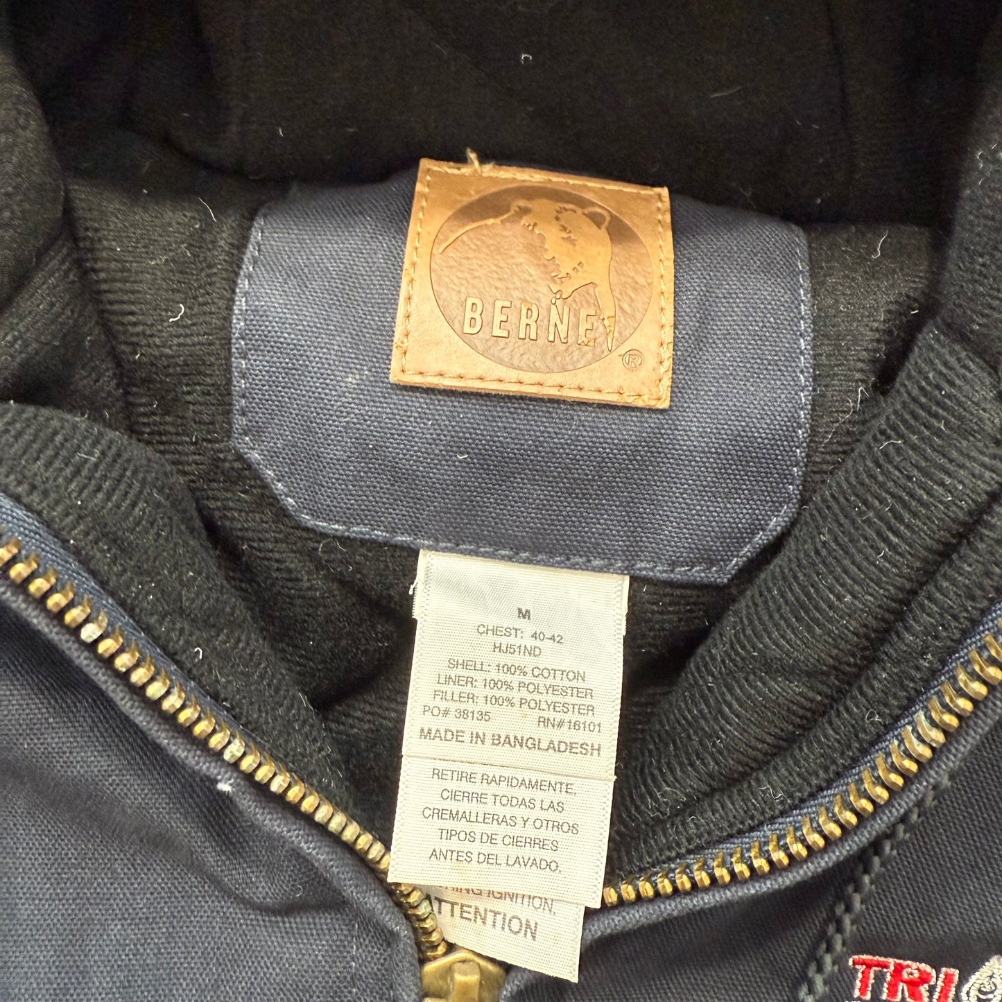 Berne Men's Navy Blue Canvas Full Zip Jacket Workwear Slash Pocket Logo Size M
