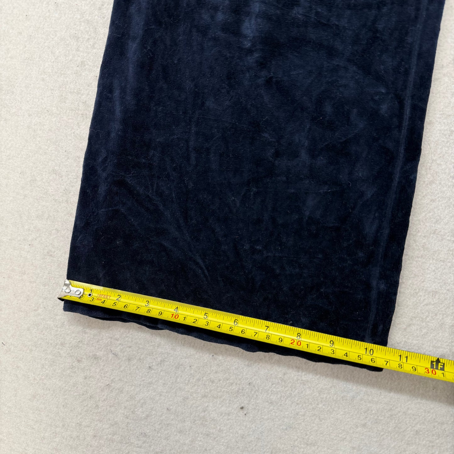 Vintage Juicy Couture Women's Navy Velour Flared Track Pant Loungewear Size L