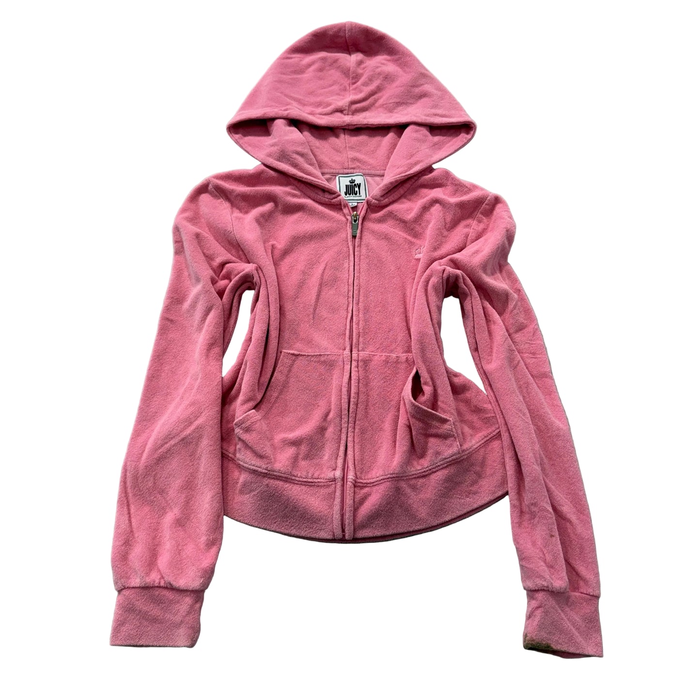 Juicy Couture Women Light Pink Terry Cloth Zip-Up Hoodie Pockets Classic Size L