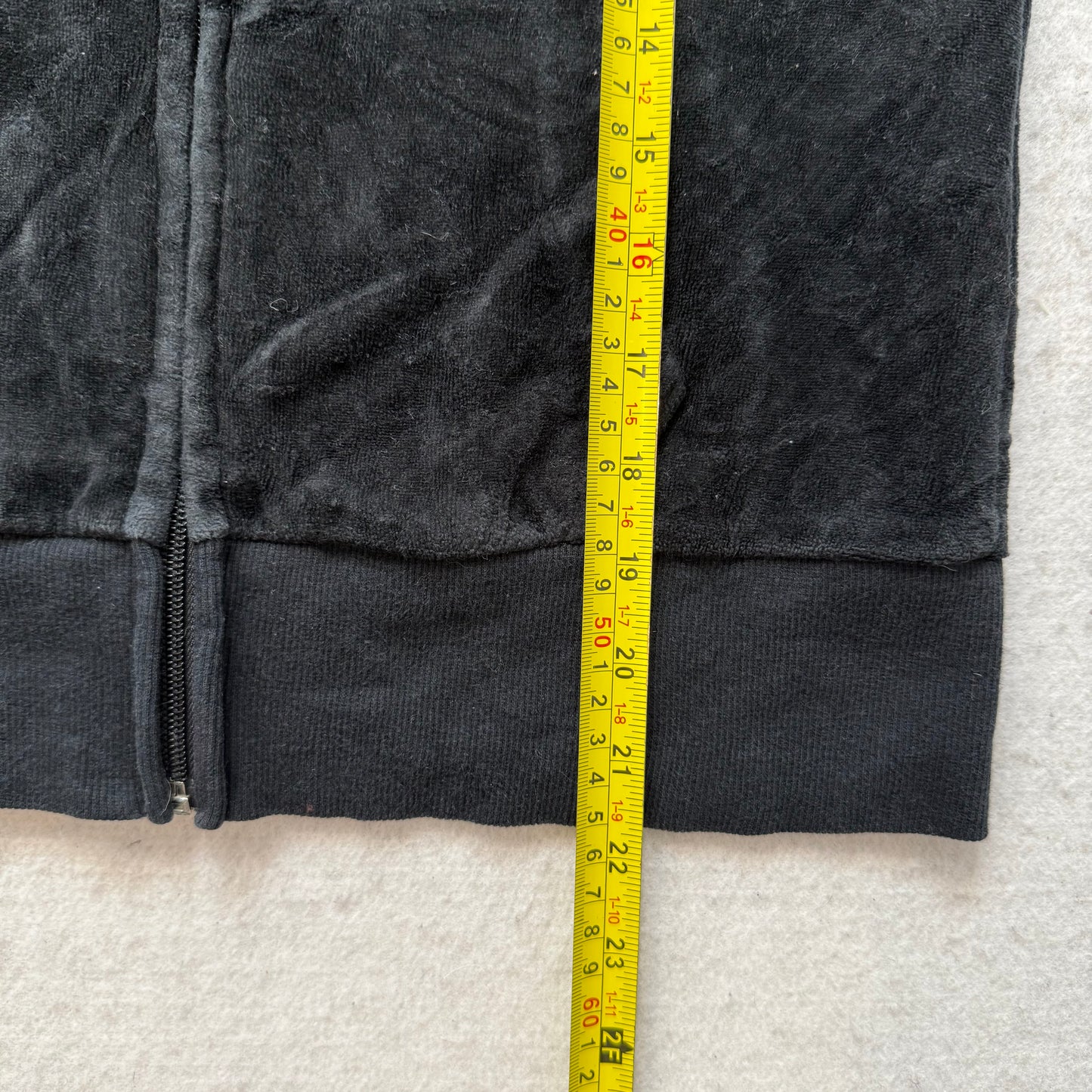 Juicy Couture Jet Black Velour Tracksuit Set Zip Up Hoodie & Flared Pant Size S