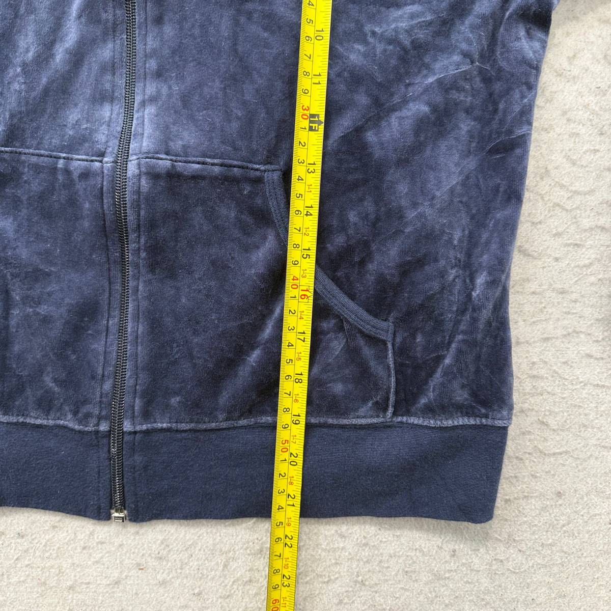 Juicy Couture Women's Navy Velour Zip-Up Hoodie Loungewear Crown Logo Size M