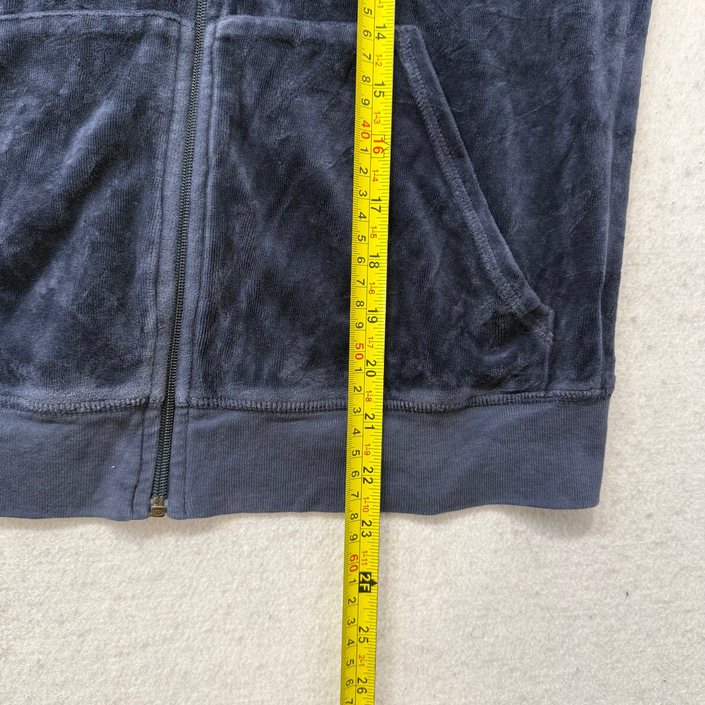 Juicy Couture Navy Velour Tracksuit Set Zip-Up Hoodie & Flared Pant Logo Size S