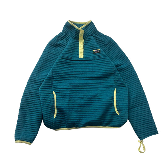L.L.Bean Airlight Women Teal Yellow Pullover Sweatshirts Quilted Snap Size M REG