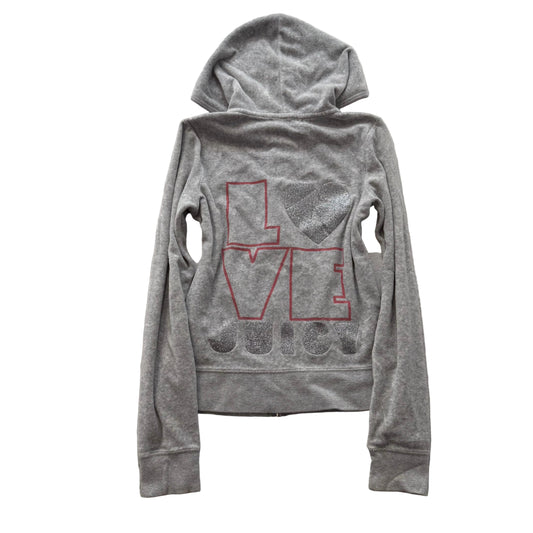 Juicy Couture Women's Heather Gray Velour Zip Up Hoodie Graphic Logo Y2K Size S