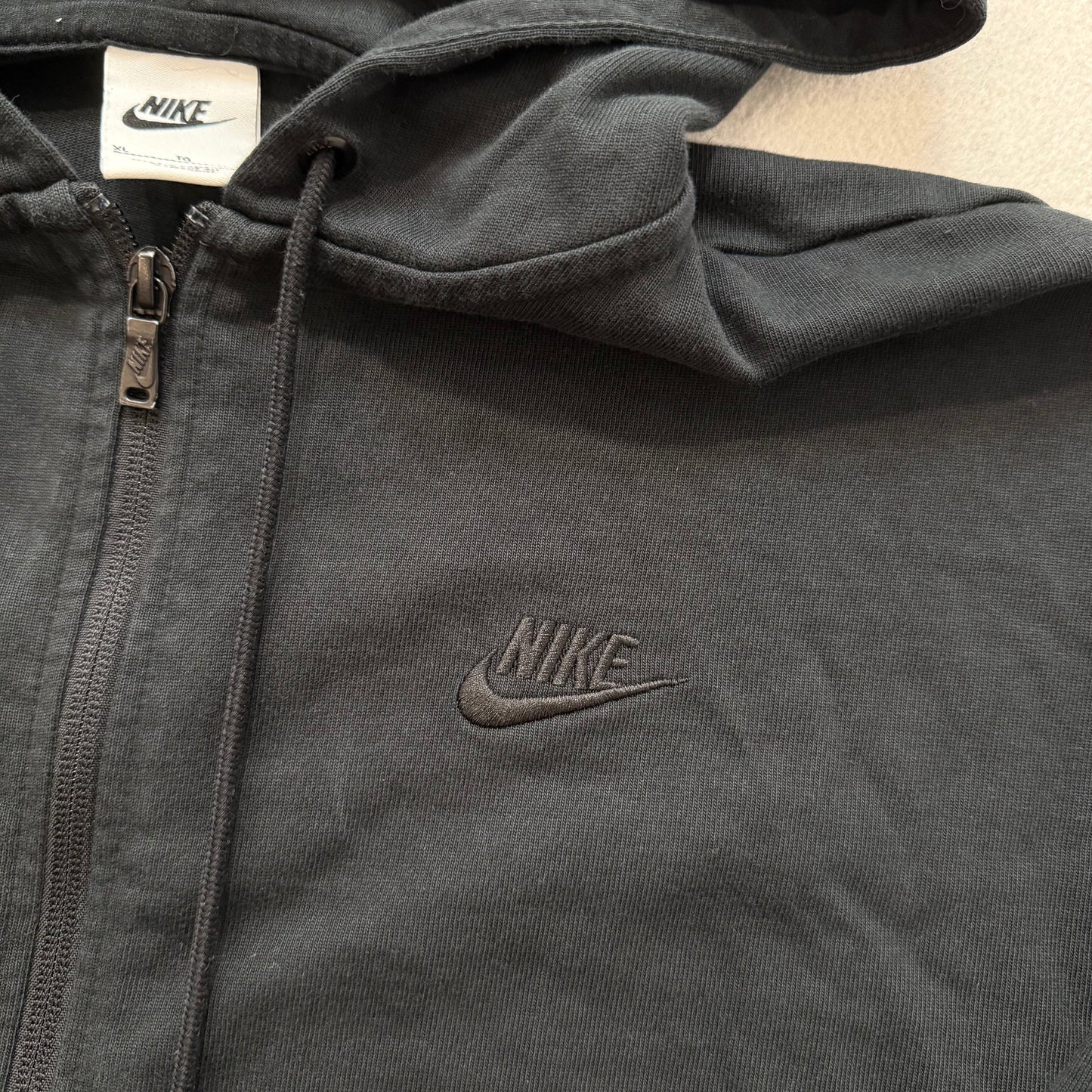 Nike Men's Black Cotton Blend Full Zip Hoodie Long Sleeves Swoosh Logo Size XL