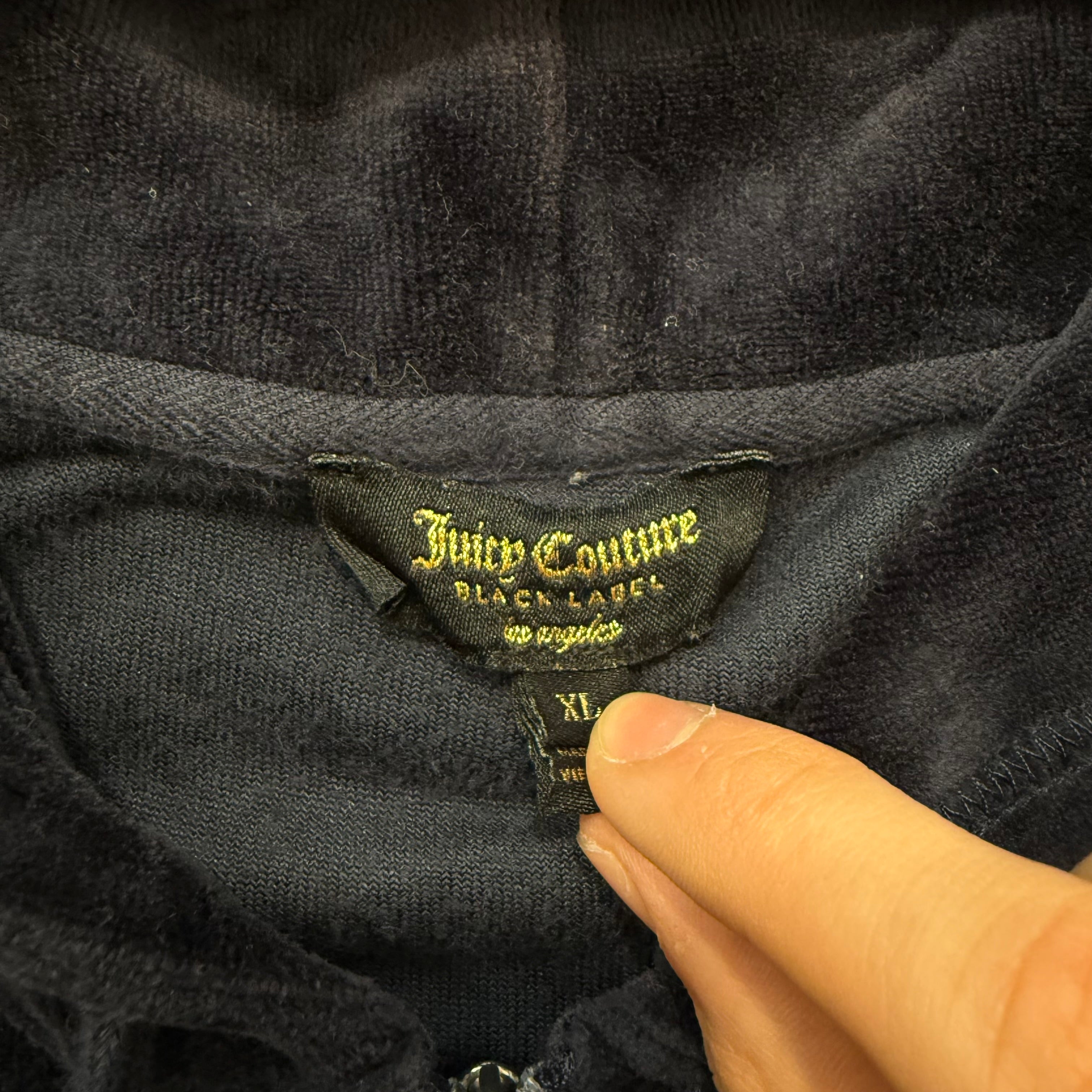 Vintage Juicy Couture Women's Navy Velour Full Zip Long Sleeve Hoodie Size XL