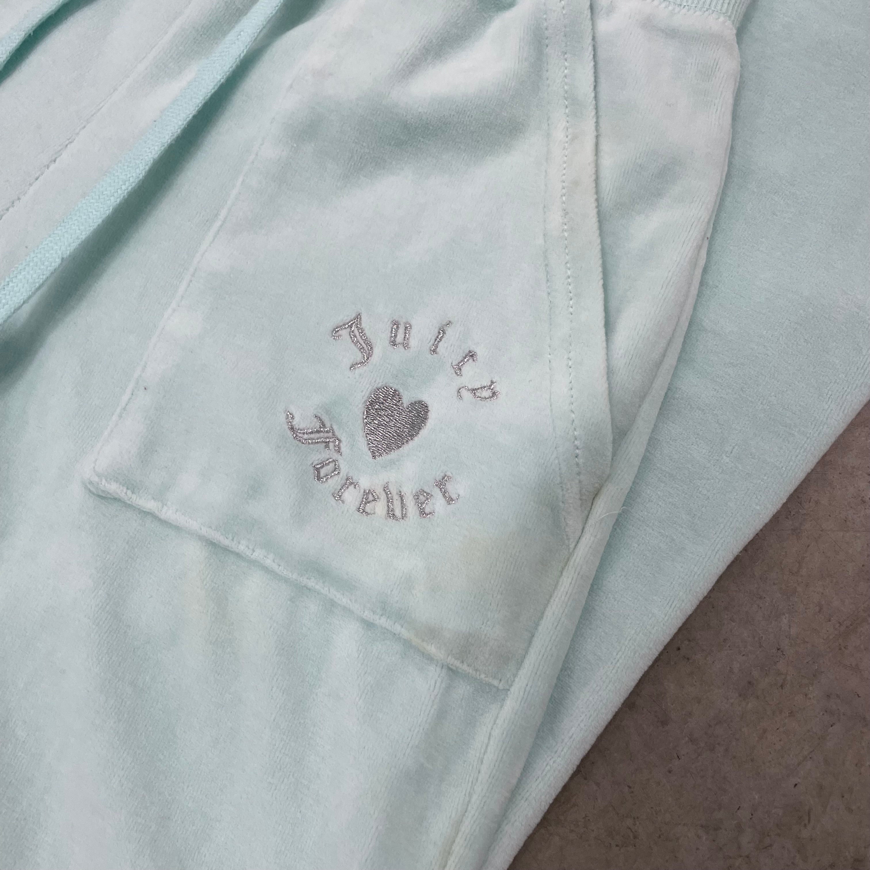 Light Blue Velour Juicy Couture X Forever 21 Flared Pants w/ RHINESTONE DESIGN SIZE XS