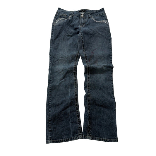 Roz & Ali Boot Cut Jeans Women's Dark Wash Blue Embellished Pockets Size 10 photo 1