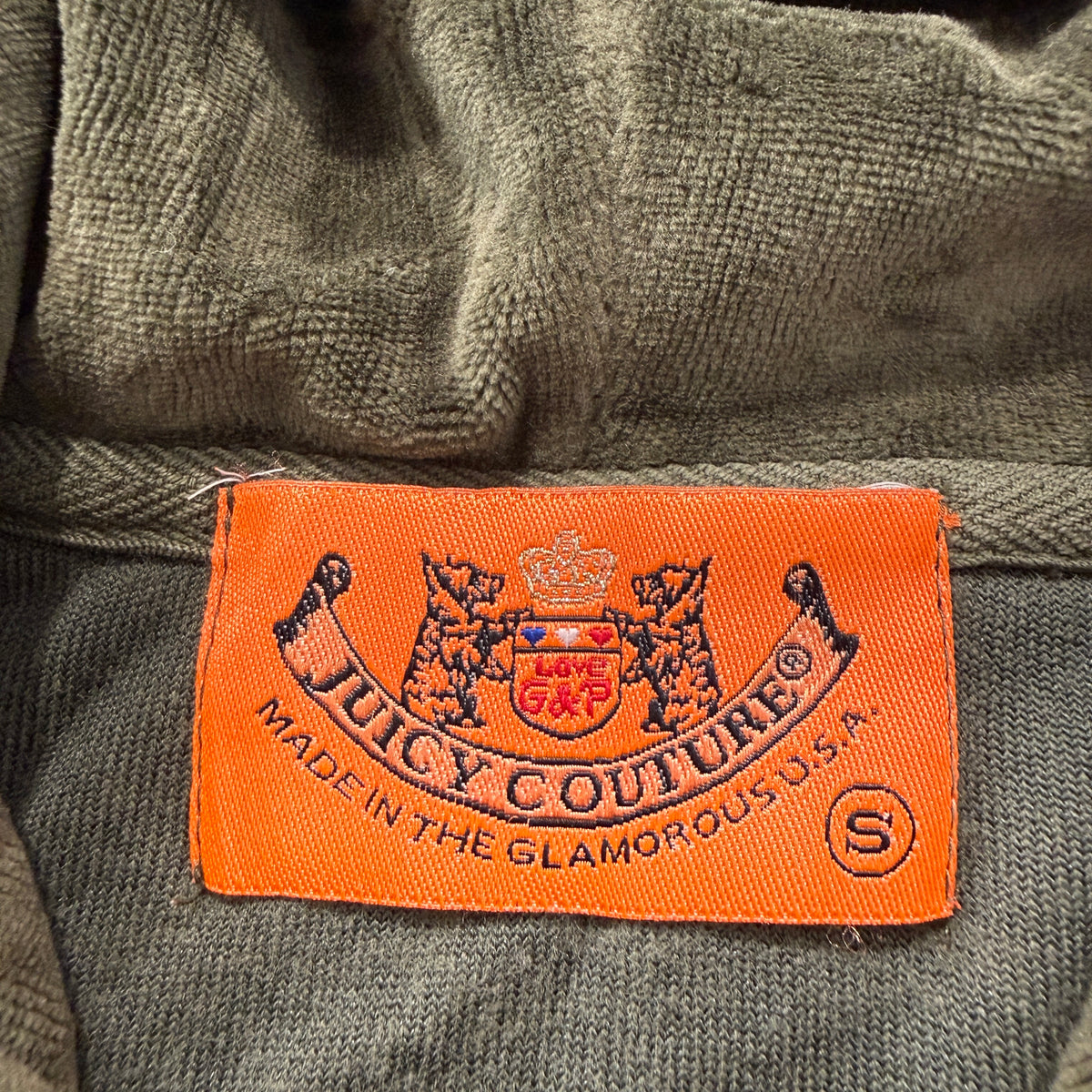 RARE 2003 Juicy Couture Scottie Dogs Womens Olive Green Velour Zip-Up Hoodie - S